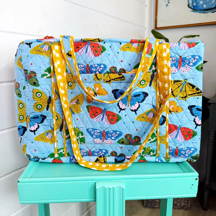 Folklore Couture Blue Butterfly Quilted Overnight Mini Duffle Bag - Little Miss Muffin Children & Home