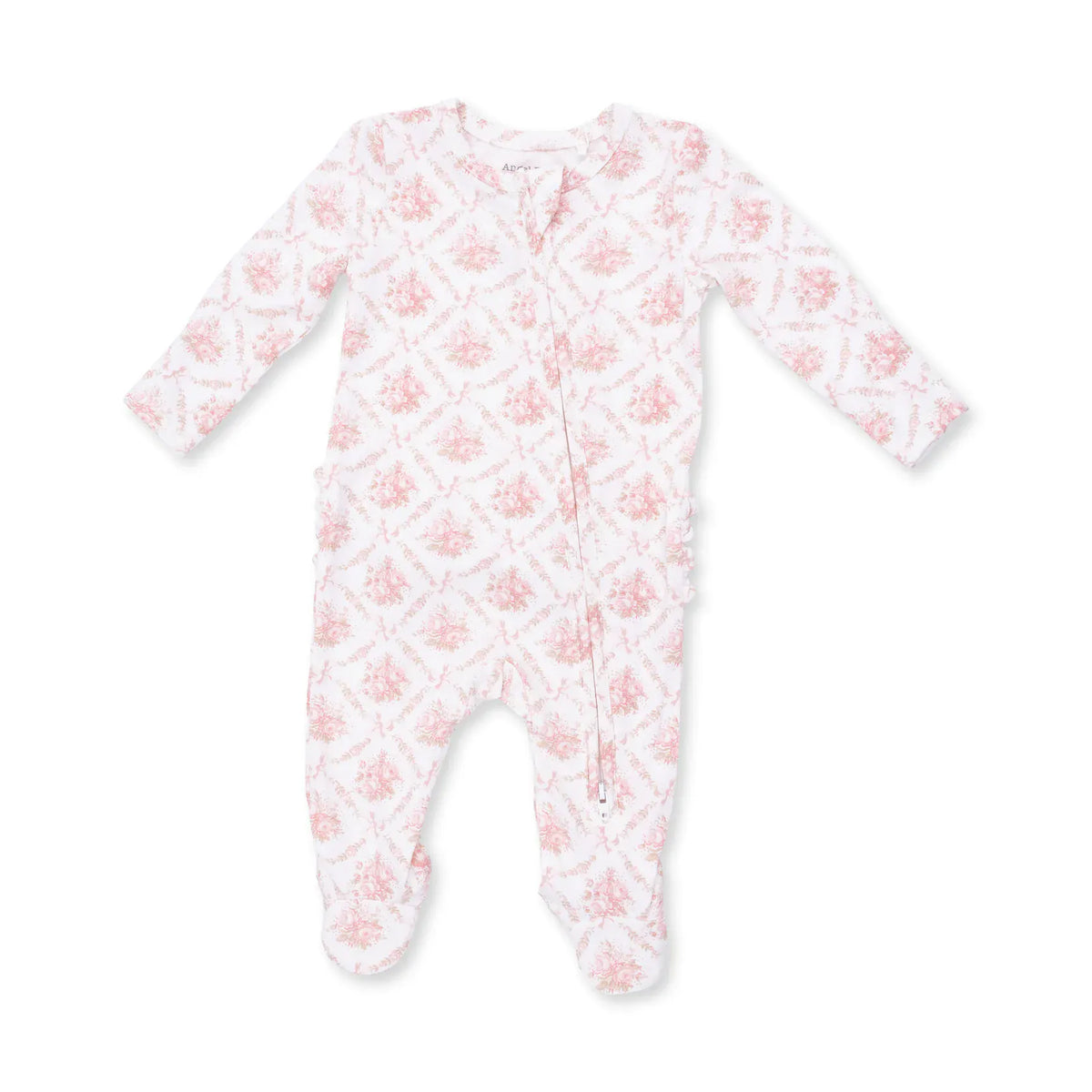 Angel Dear Rose Bow Lattice 2 Way Ruffle Back Zipper Footie - Little Miss Muffin Children & Home