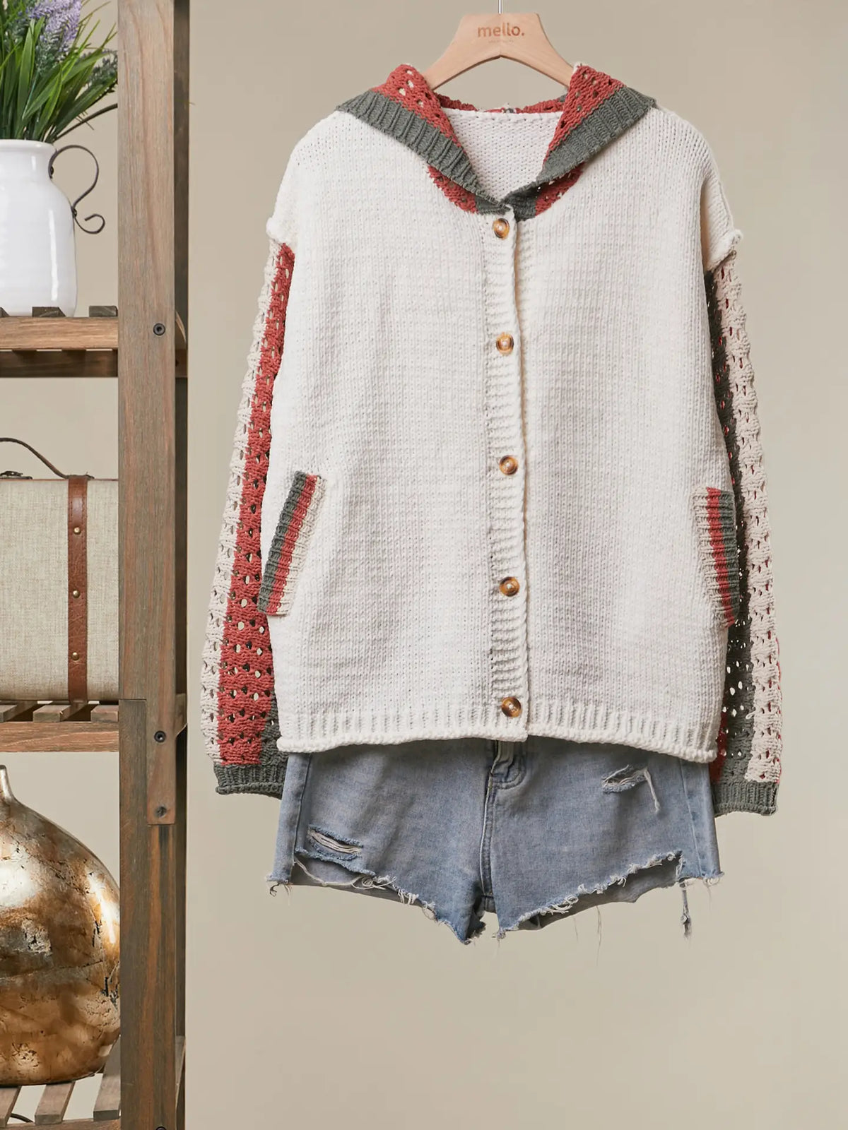 Mello. Button-Up Cardigan with Contrast Sleeves Sweater - Little Miss Muffin Children & Home