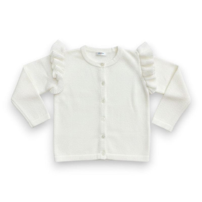 Lulu Bebe Fran Ivory Long Sleeve Ruffle Shoulder Wool Cardigan - Little Miss Muffin Children & Home