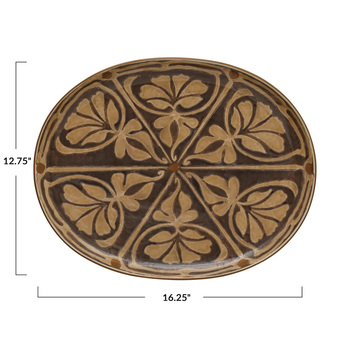 Creative Co-op Creative Co-op Oval Hand-Painted Stoneware Platter with Pattern, Brown - Little Miss Muffin Children & Home