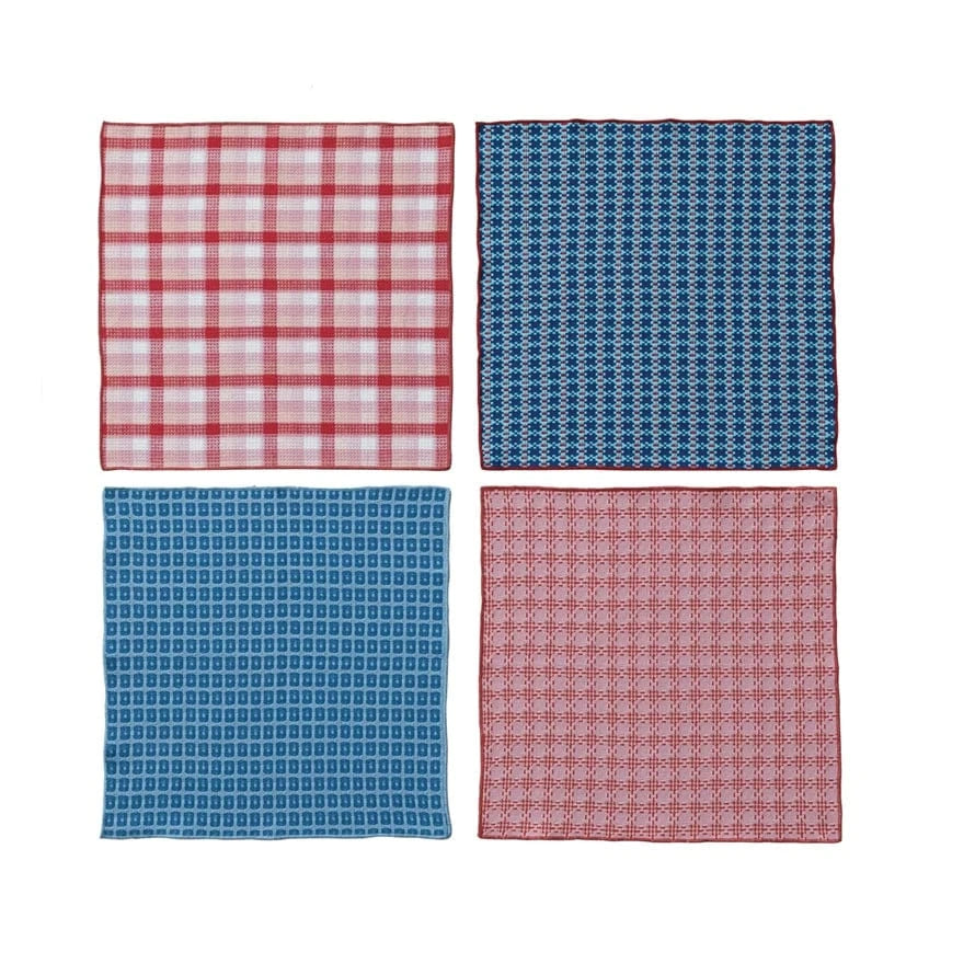 Creative Co-op Woven Cotton Waffle Weave Napkins with Pattern & Stitched Edge, Set of 4 - Little Miss Muffin Children & Home
