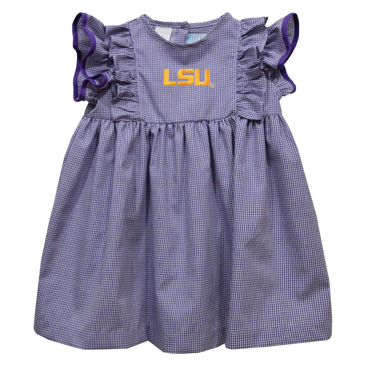 Vive La Fete Maggie LSU Embroidered Gingham Ruffle Dress - Little Miss Muffin Children & Home