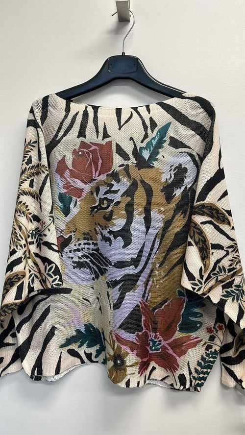 Loowie Zebra Tiger Round Knit Printed Sweater - Little Miss Muffin Children & Home