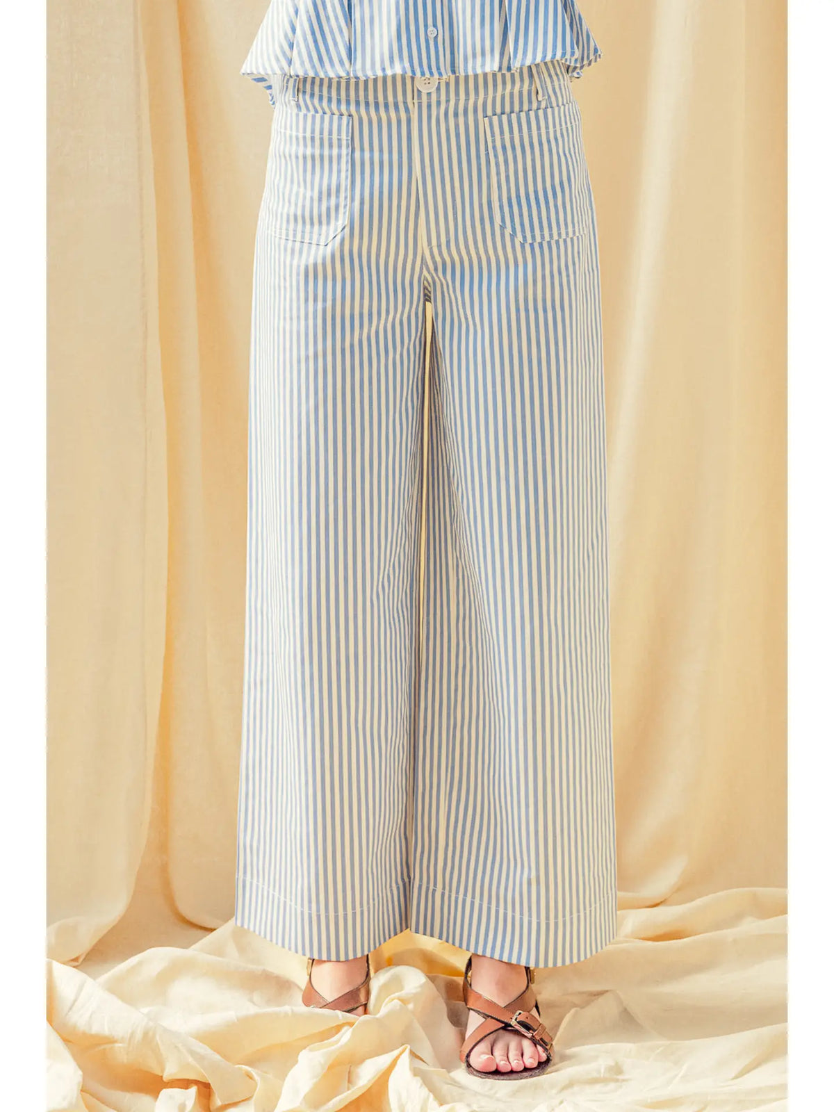 Miou Muse Striped Stretch Patch Pocket Wide Leg Pants - Little Miss Muffin Children & Home