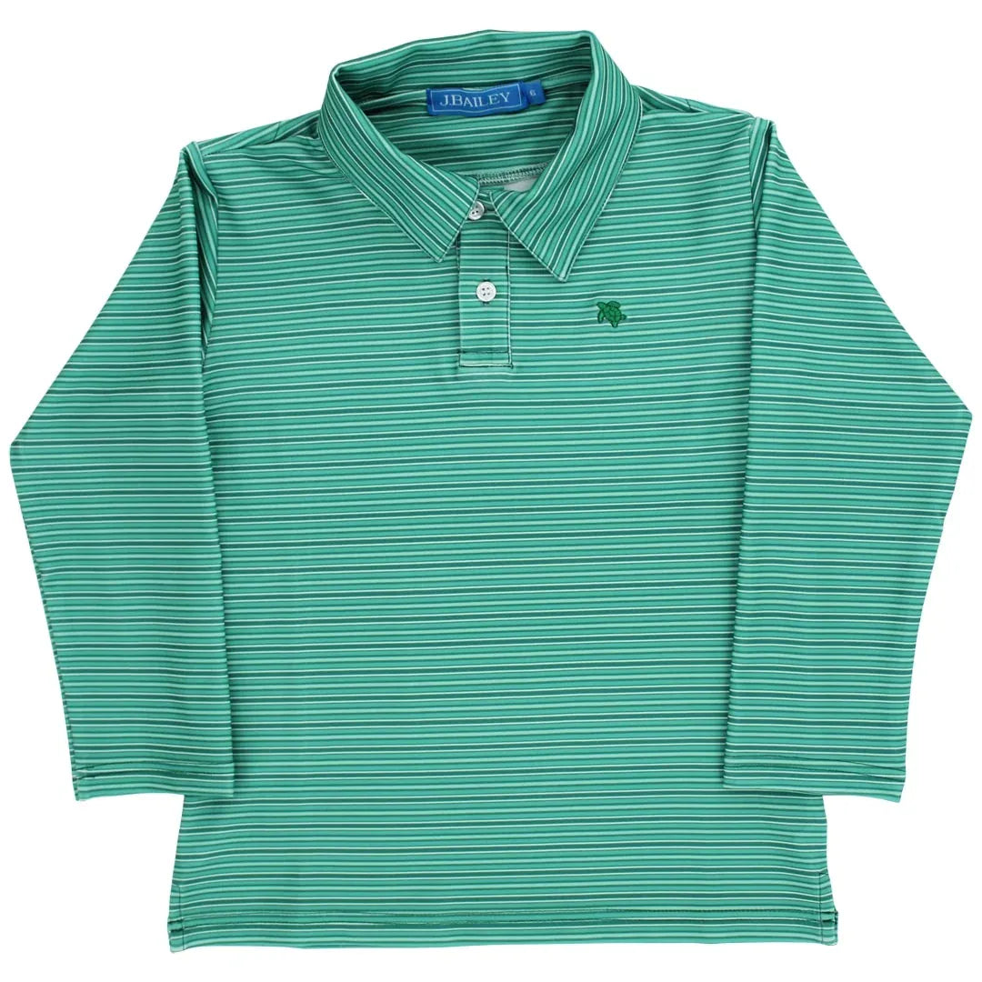 Boys' Spruce Striped Long Sleeve Performance Polo by Bailey Boys