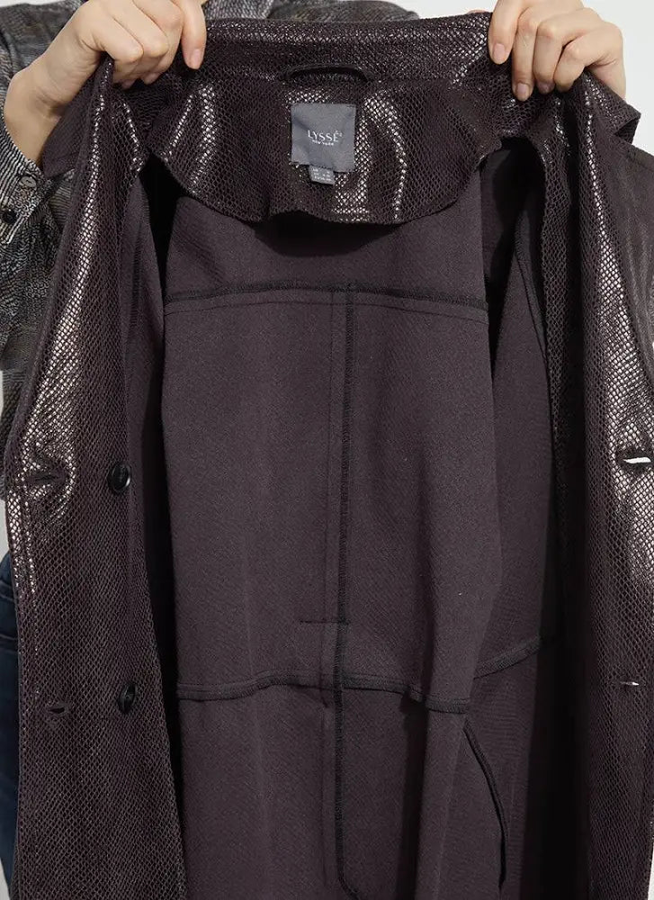 Lysse Mavis Foil Vegan Suede Belted Trench Coat in Double Espresso Snake - Little Miss Muffin Children & Home