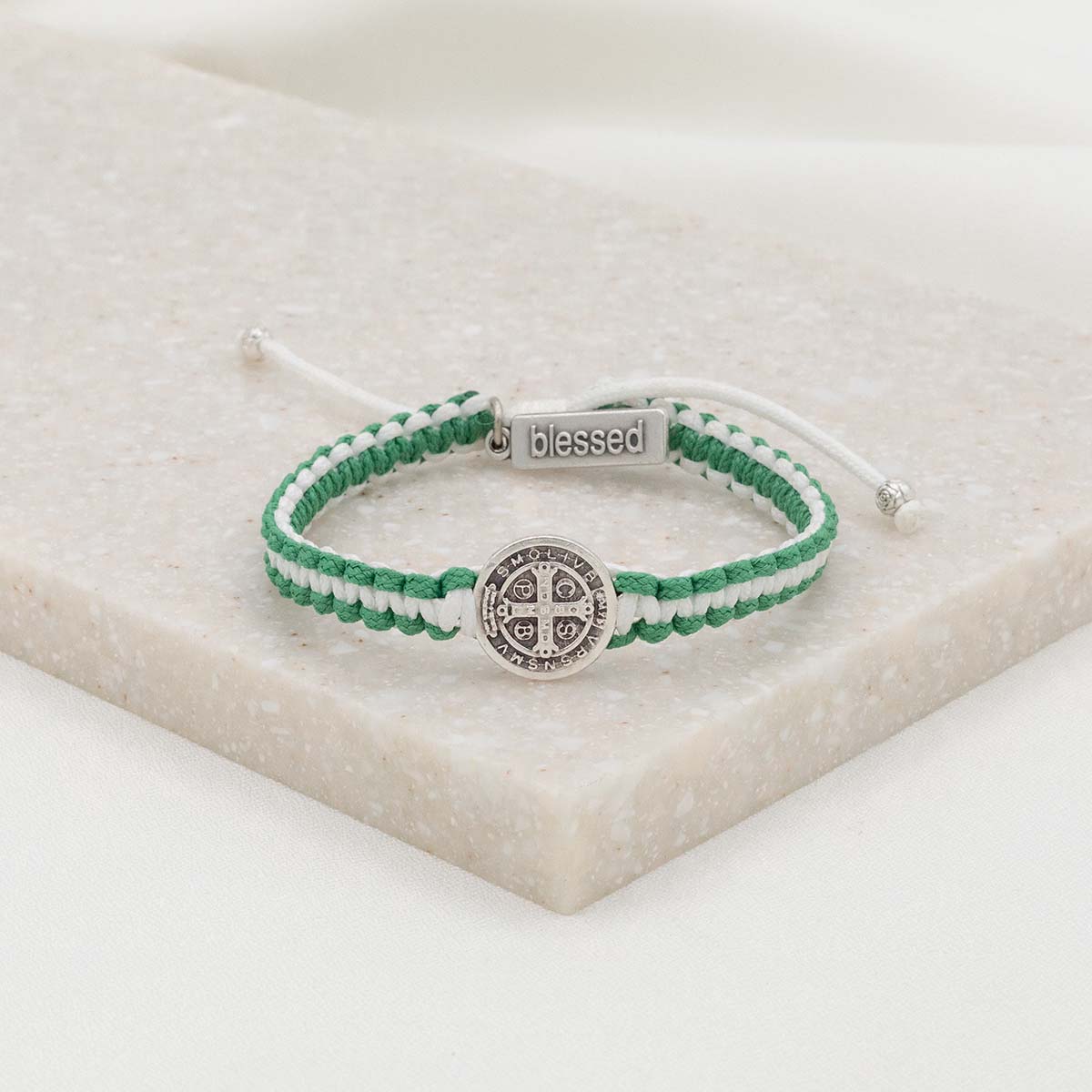 My Saint My Hero School Spirit Blessing Bracelet 1 Medal Green/White/Silver - Little Miss Muffin Children & Home