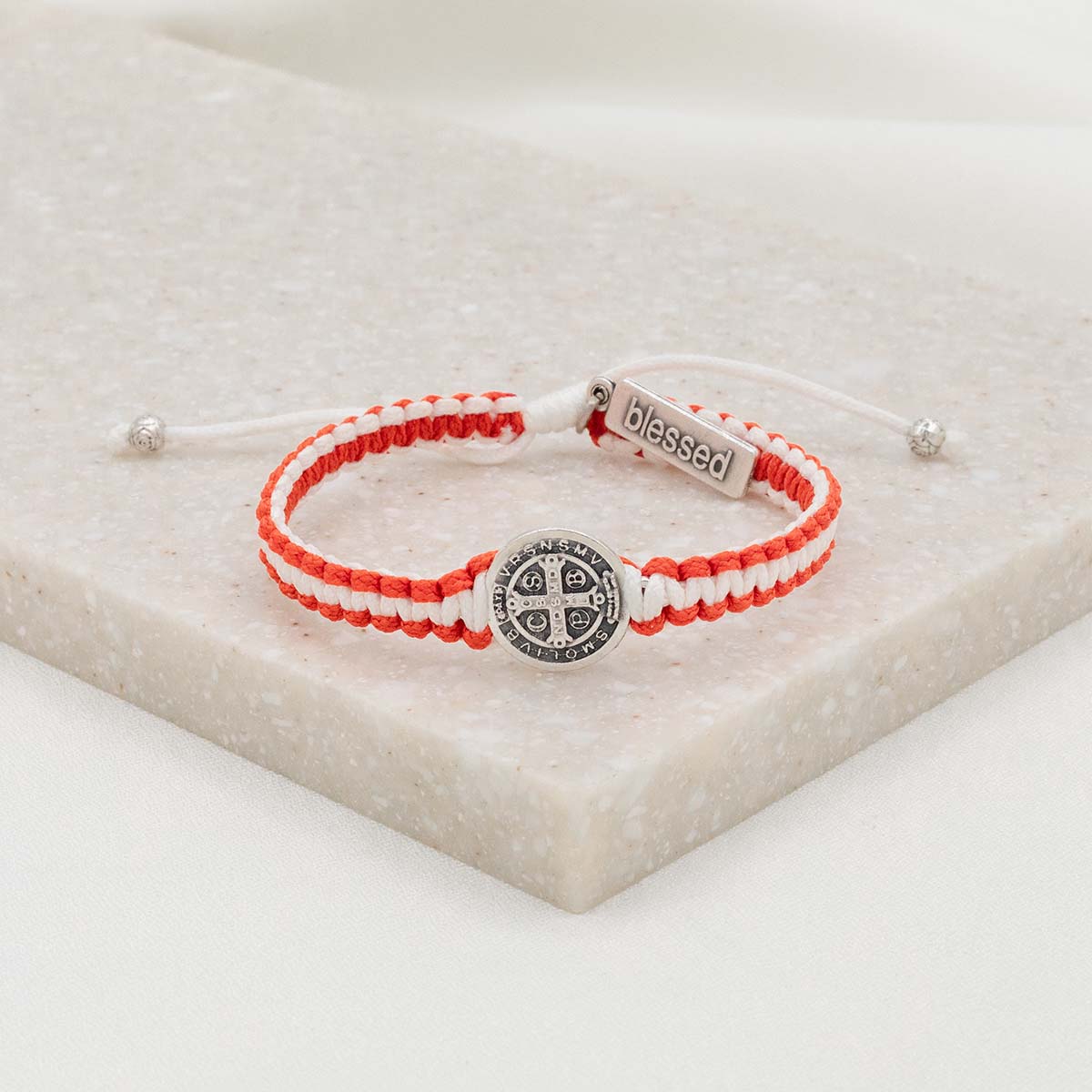 My Saint My Hero School Spirit Blessing Bracelet 1 Medal Orange/White/Silver - Little Miss Muffin Children & Home