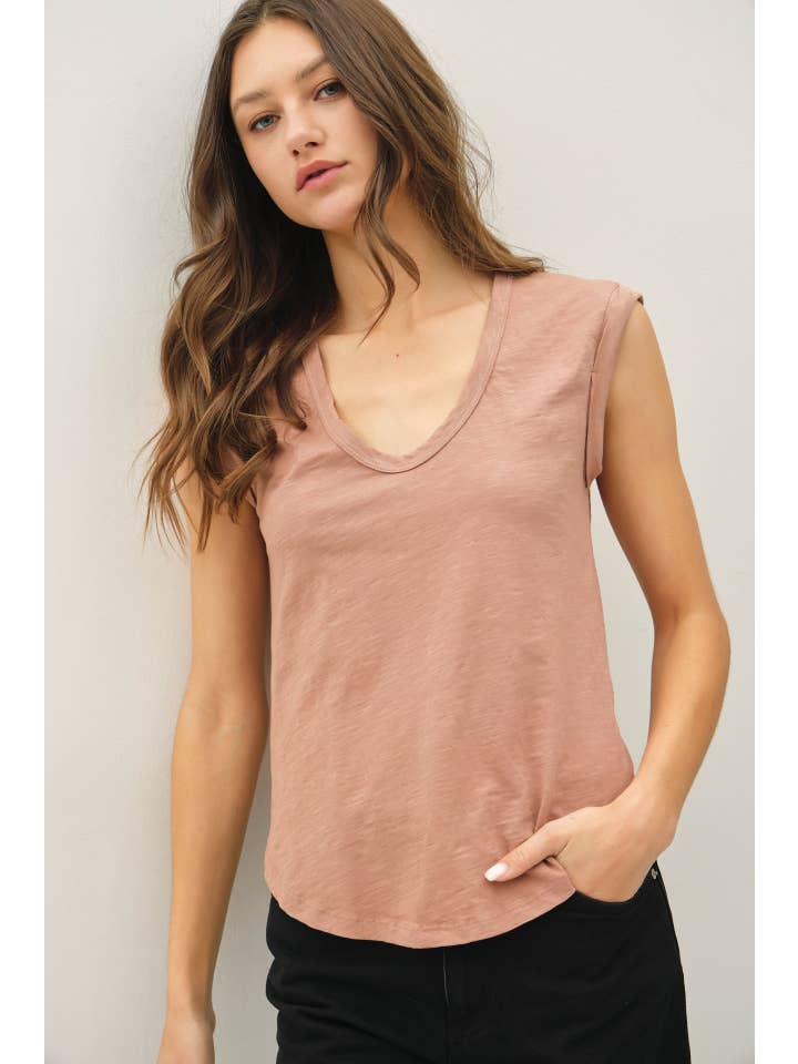 Be Cool Garment Dyed Scoop V-Neck Cap Sleeve Top, 8 Available Colors - Little Miss Muffin Children & Home