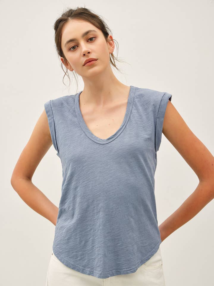Be Cool Garment Dyed Scoop V-Neck Cap Sleeve Top, 8 Available Colors - Little Miss Muffin Children & Home