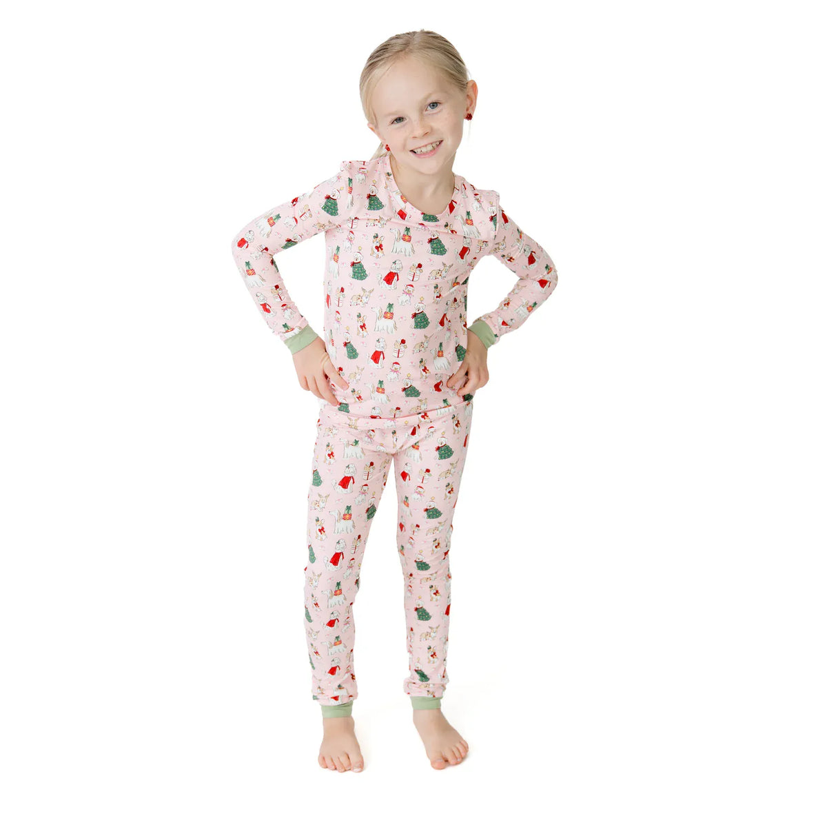 Angel Dear Christmas Dogs Pink Long Sleeve Loungewear Set - Little Miss Muffin Children & Home