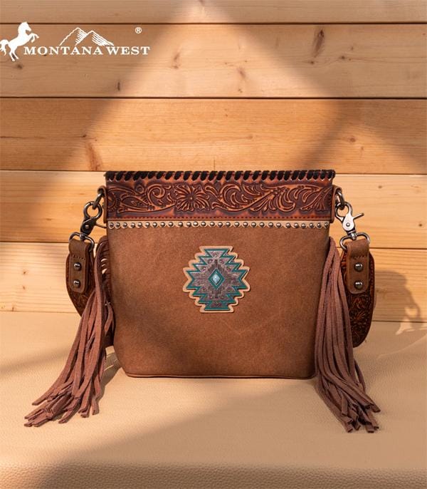 Montana West Brown Tooled Aztec Concho Crossbody - Little Miss Muffin Children & Home