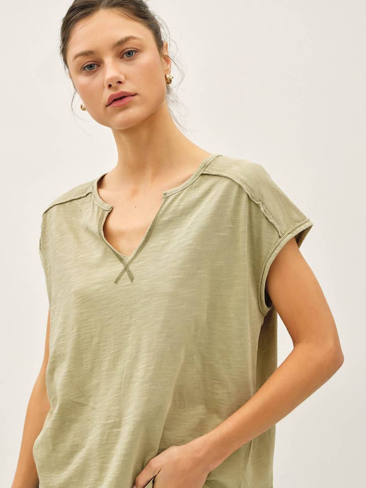Be Cool Garment Dyed Oversize Cut Split-V Cotton Slub Tee, 4 Available Colors - Little Miss Muffin Children & Home