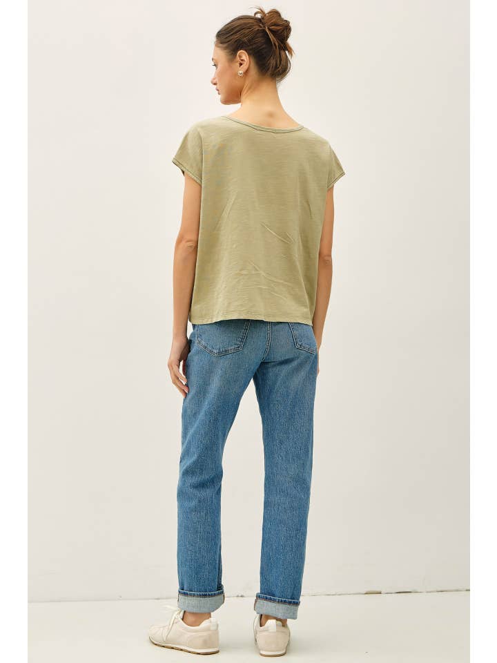 Be Cool Garment Dyed Oversize Cut Split-V Cotton Slub Tee, 4 Available Colors - Little Miss Muffin Children & Home