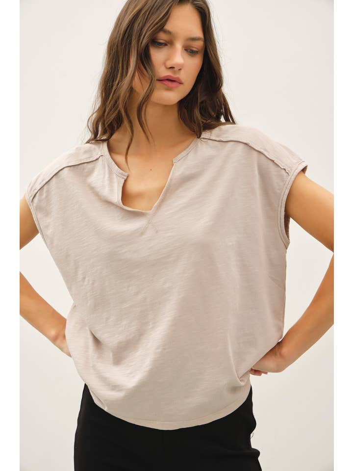 Be Cool Garment Dyed Oversize Cut Split-V Cotton Slub Tee, 4 Available Colors - Little Miss Muffin Children & Home