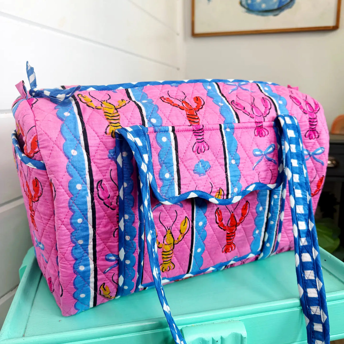 Folklore Couture Pink Lobster Quilted Overnight Mini Duffle Bag - Little Miss Muffin Children & Home
