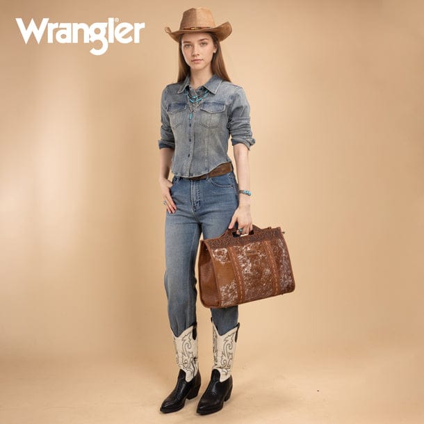 Montana West Brown Wrangler Genuine Cowhide Large Tote/Crossbody - Little Miss Muffin Children & Home