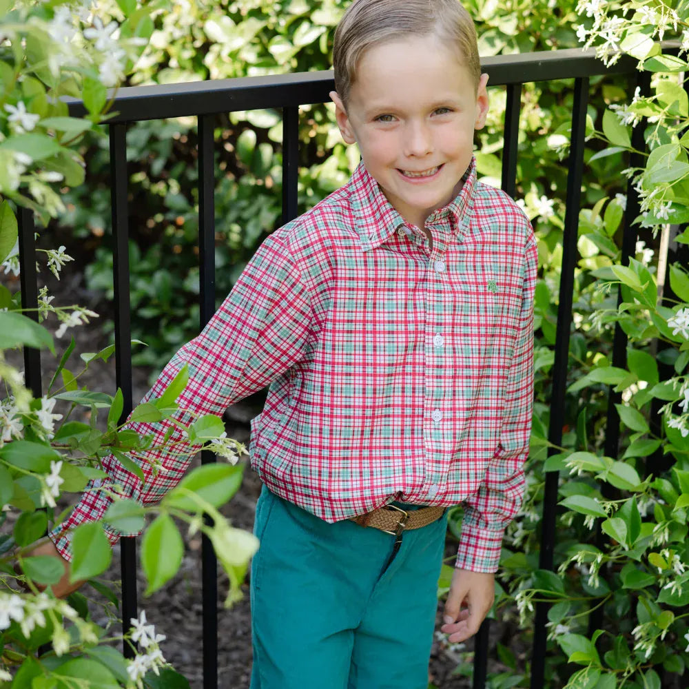 Roscoe Performance Button Down Shirt in Jolly Plaid for boys by Bailey Boys, view 2