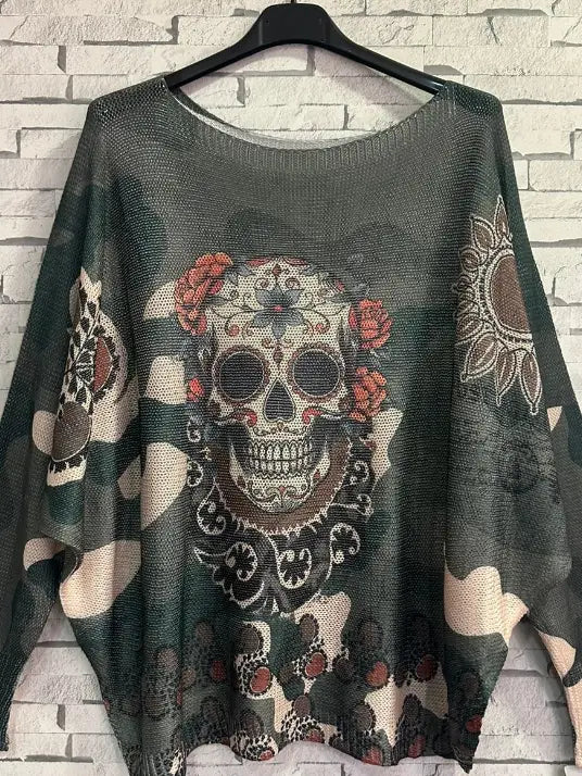 Loowie Loowie Olive Skull Print Knit Sweater - Little Miss Muffin Children & Home