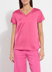 Saori V-Neck Mix Media Top in Hot Pink by Lysse