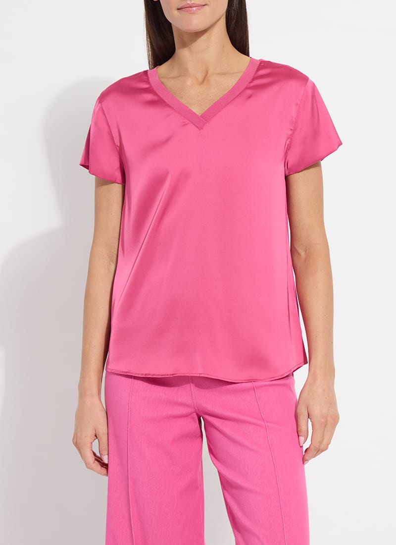 Saori V-Neck Mix Media Top in Hot Pink by Lysse