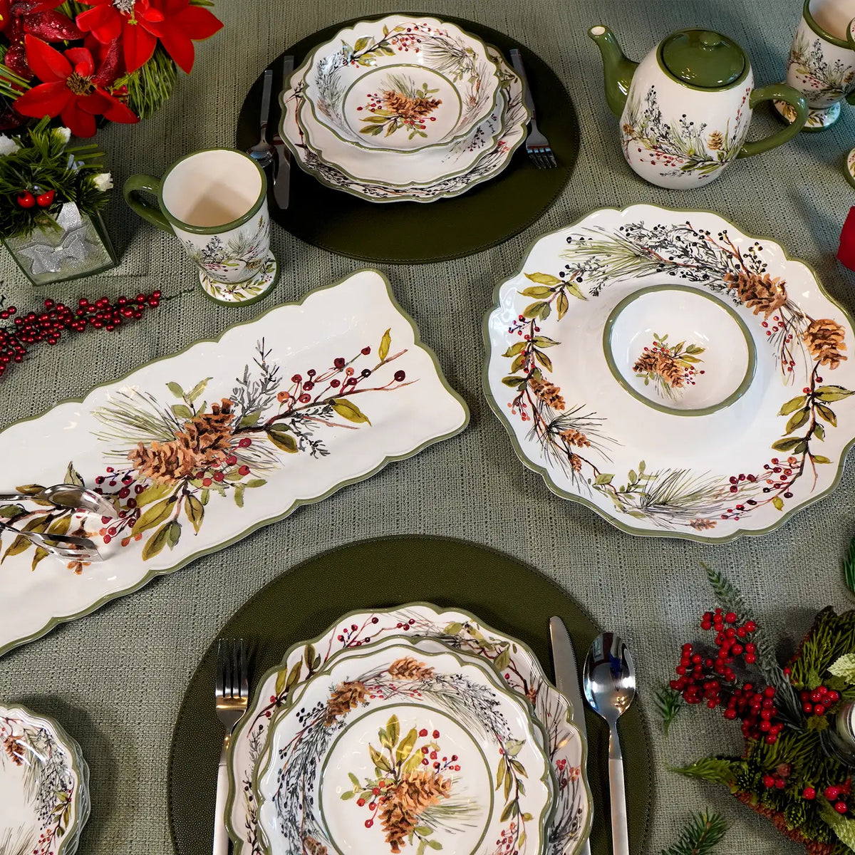 Certified International Winters Forest Christmas Heavyweight Melamine 14.5" Chip & Dip - Little Miss Muffin Children & Home