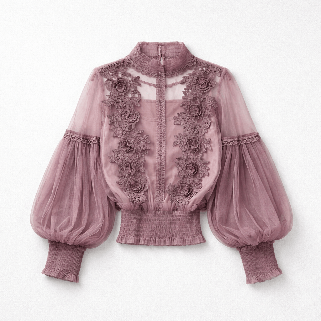 Rosa Clothing Sheer Vintage Mesh Balloon Sleeve Top with Cami in Purple - Little Miss Muffin Children & Home