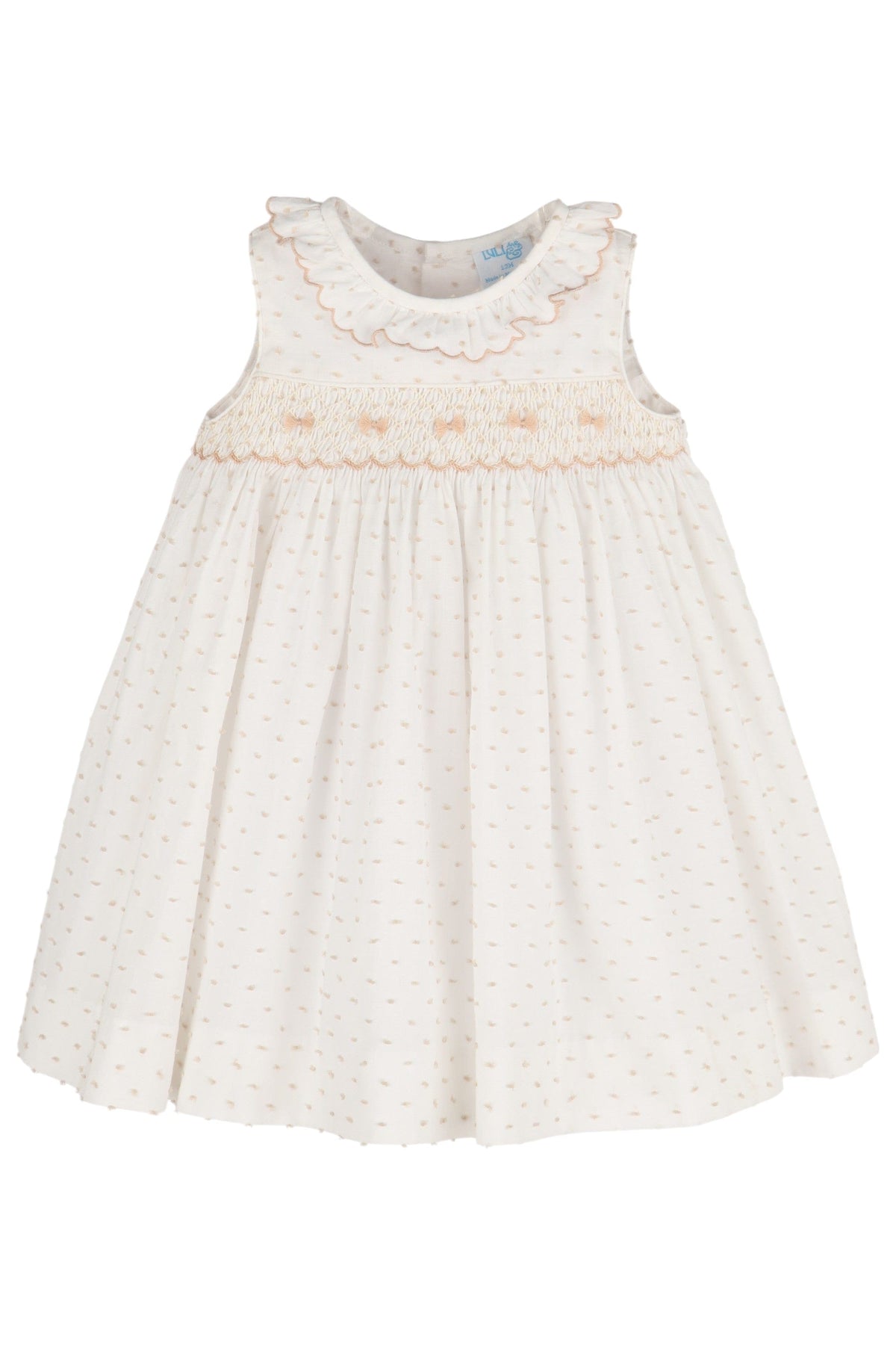 Casero & Associates Plumeti Smock Dress, Beige - Little Miss Muffin Children & Home
