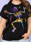 Bomb Designs Women's Boogie Bones Sequin Design Cuff Sleeve Black Tee - Little Miss Muffin Children & Home