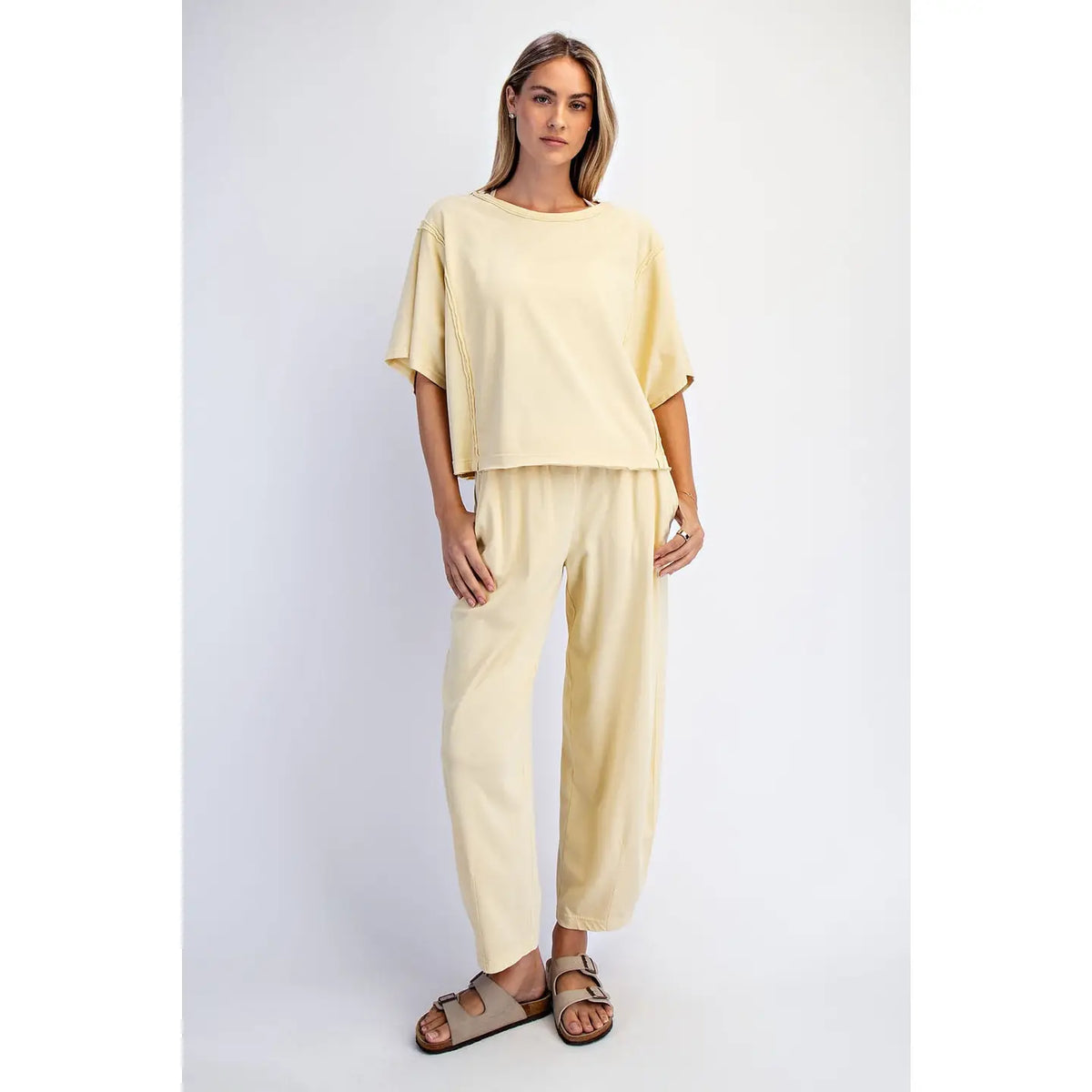 Rae Mode Mineral Washed Boxy Top & Barrel Pant Set in Lemonilla - Little Miss Muffin Children & Home