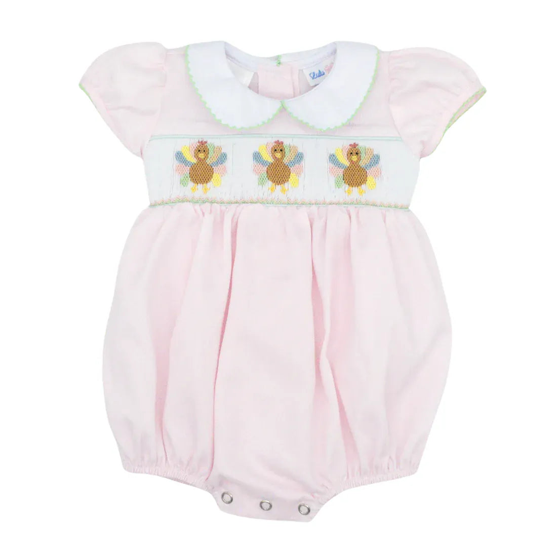 Lulu Bebe Rosie Turkey Smocked Waiste Bubble with White Peter Pan Collar - Little Miss Muffin Children & Home