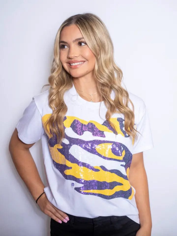 Bomb Designs Bomb Designs Sequin LSU Eye of the Tiger Tee - Little Miss Muffin Children & Home