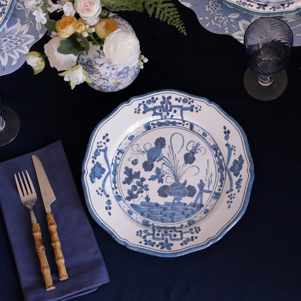 Beatriz Ball Vida Faenza 11" White and Blue Dinner Plate Set of 4 - Little Miss Muffin Children & Home