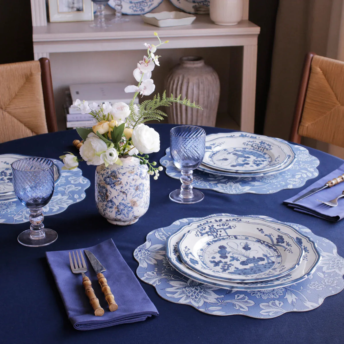 Beatriz Ball Vida Faenza 11" White and Blue Dinner Plate Set of 4 - Little Miss Muffin Children & Home