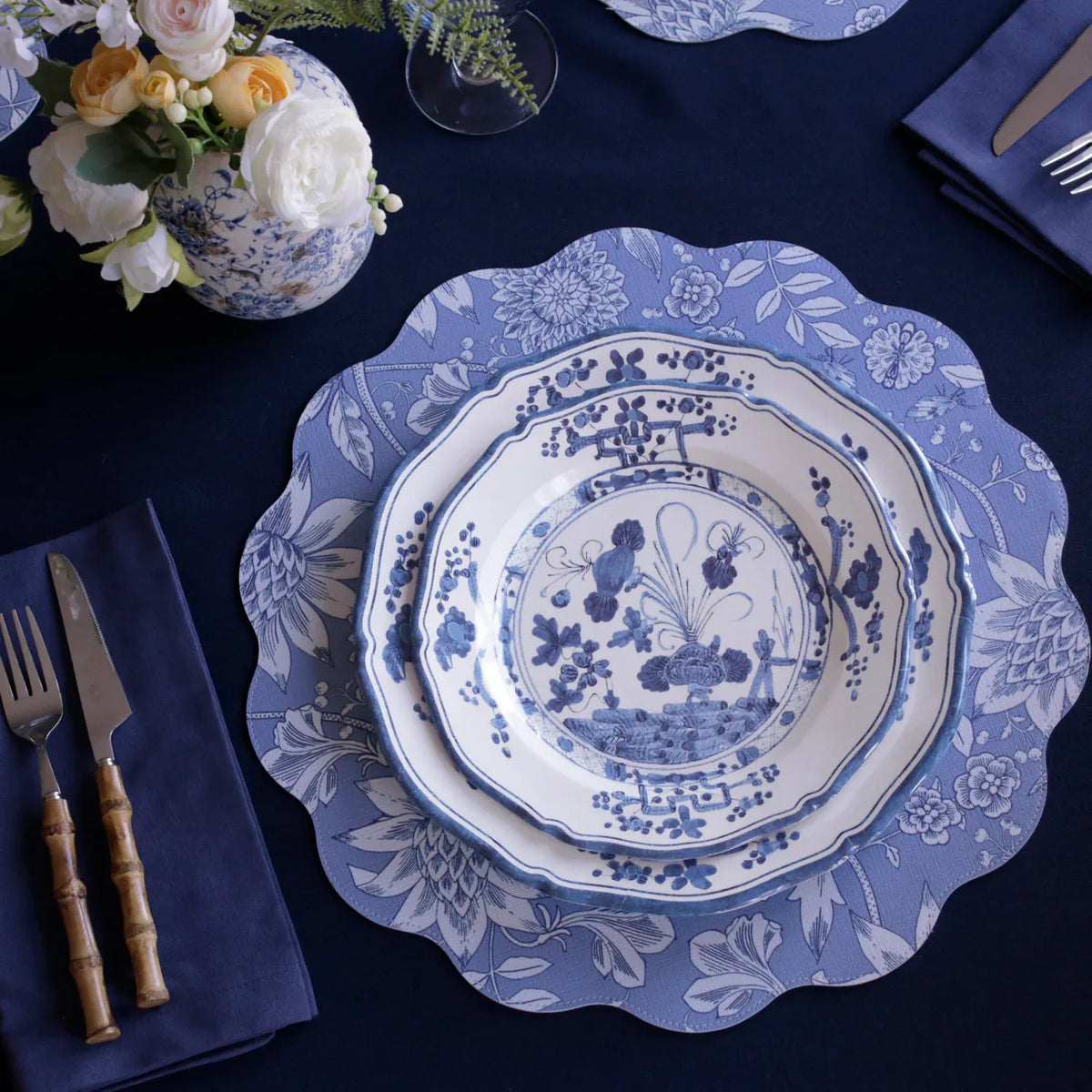 Beatriz Ball Vida Faenza 11" White and Blue Dinner Plate Set of 4 - Little Miss Muffin Children & Home