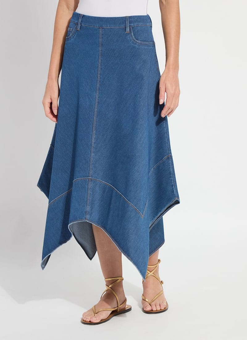 Lucille Handkerchief Denim Skirt in Mid Wash by Lysse