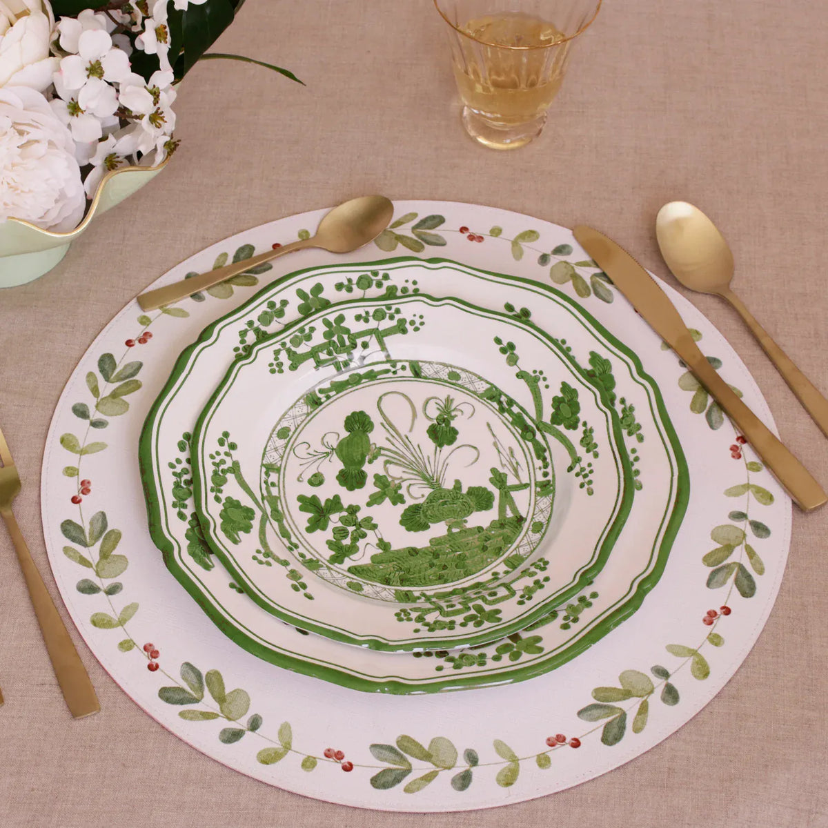 Beatriz Ball Vida Faenza 11" White & Green Dinner Plate Set of 4 - Little Miss Muffin Children & Home
