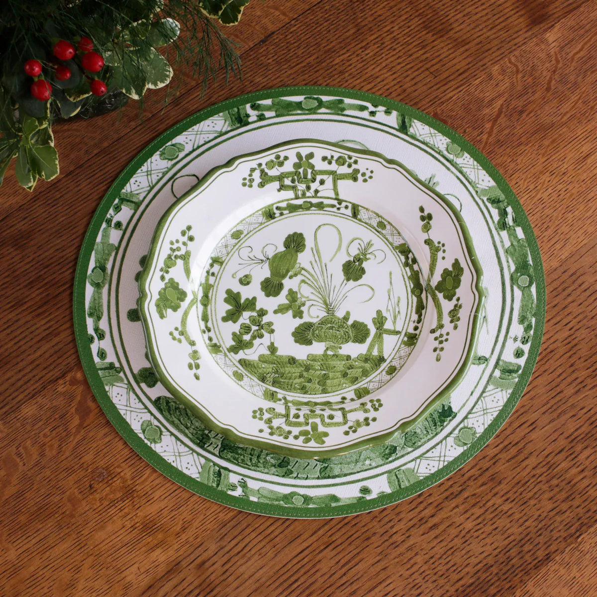 Beatriz Ball Vida Faenza 11" White & Green Dinner Plate Set of 4 - Little Miss Muffin Children & Home