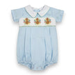 Lulu Bebe Blake Turkey Smocked White Collared Bubble with Pintucks - Little Miss Muffin Children & Home