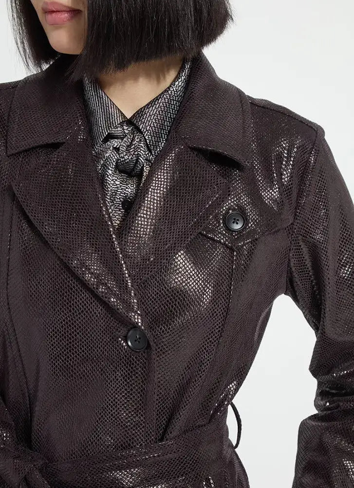 Lysse Mavis Foil Vegan Suede Belted Trench Coat in Double Espresso Snake - Little Miss Muffin Children & Home