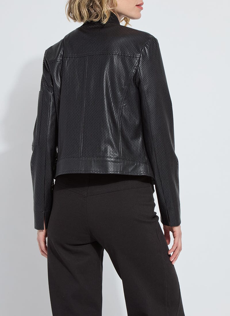 Black Millicent Perforated Vegan Leather Jacket