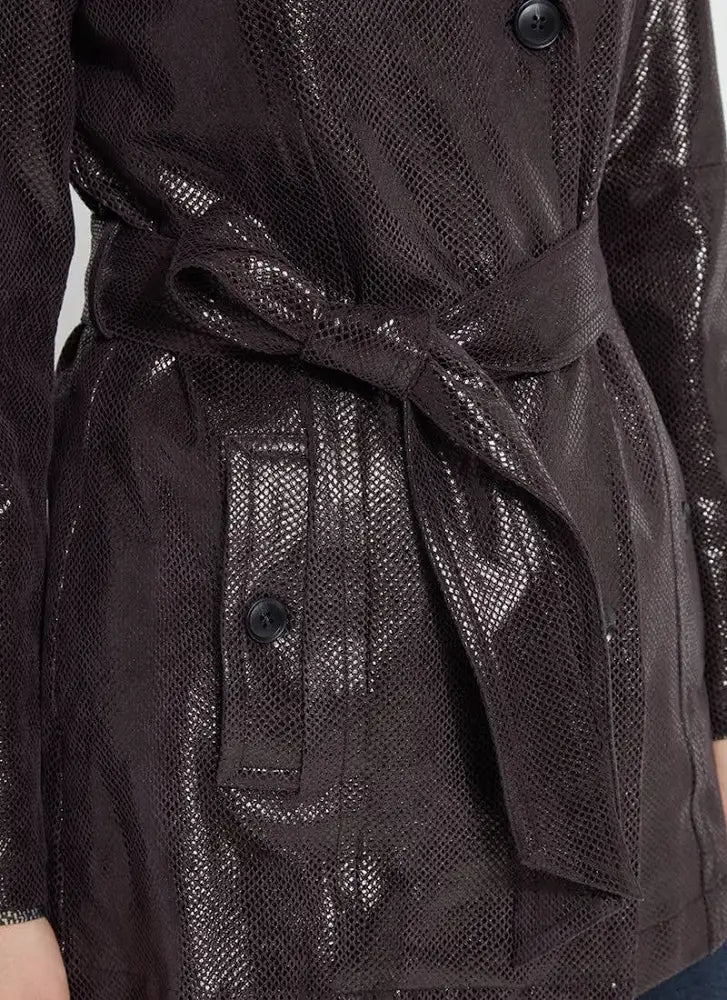 Lysse Mavis Foil Vegan Suede Belted Trench Coat in Double Espresso Snake - Little Miss Muffin Children & Home