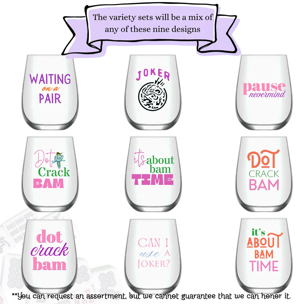 Fabuplates Mahjong Stemless 4ct Variety Mix 4ct Set Unbreakable Wine Glasses - Little Miss Muffin Children & Home
