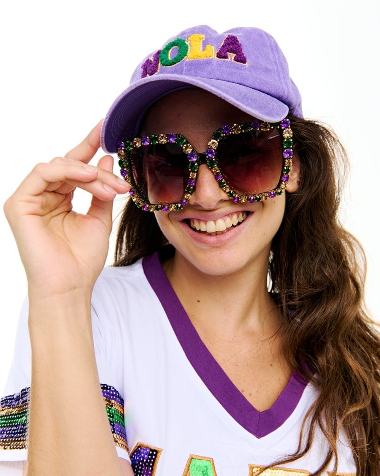 SongLily SongLily Mardi Gras Chenille NOLA Baseball Cap Purple - Little Miss Muffin Children & Home