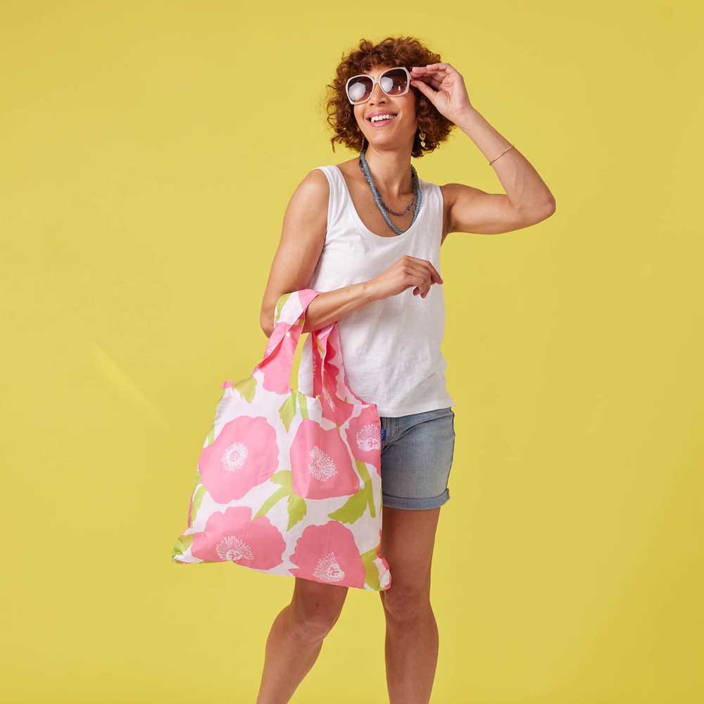 Rock Flower Paper Rock Flower Paper Poppies Pink Blu Bag Reusable Shopper Tote - Little Miss Muffin Children & Home