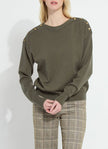 Adelaide Button Trim Pullover Sweater in Mosswood by Lysse