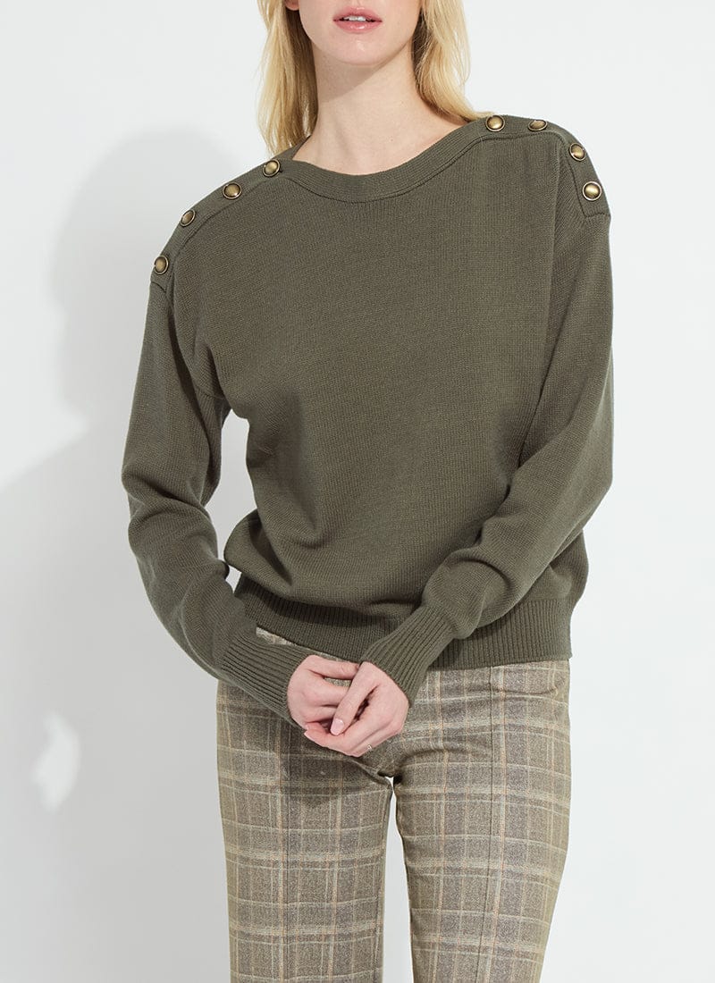 Adelaide Button Trim Pullover Sweater in Mosswood by Lysse