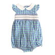 Vive La Fete Geometric Smocked Blue Green and White Plaid Seersucker Peter Pan Collared Bubble - Little Miss Muffin Children & Home