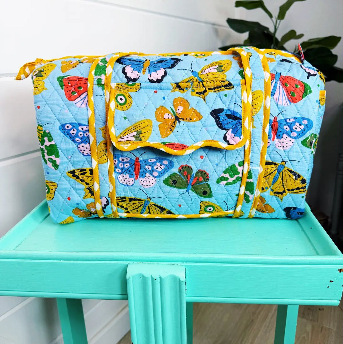 Folklore Couture Blue Butterfly Quilted Overnight Mini Duffle Bag - Little Miss Muffin Children & Home
